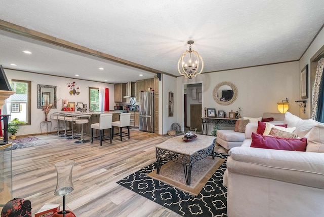 2749 Lee Hwy E, New Market, VA 22844 - living room featuring light wood-style floors, a chandelier, recessed lighting, and a textured ceiling