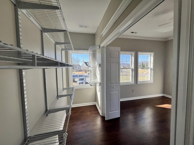 interior space with dark hardwood / wood-style flooring