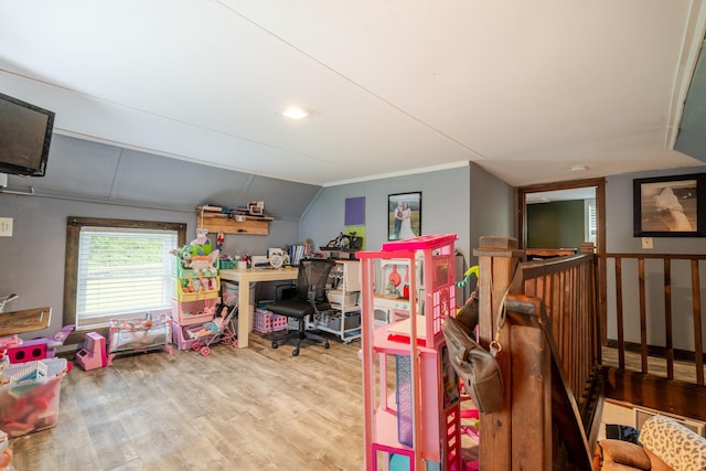 2420 Jollett Rd, Elkton, VA 22827 - playroom featuring wood finished floors, lofted ceiling, and an office area