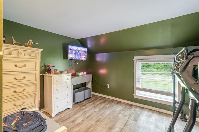 2420 Jollett Rd, Elkton, VA 22827 - bedroom featuring light wood-style flooring, lofted ceiling, and baseboards