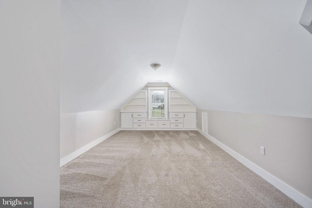 additional living space with lofted ceiling and light colored carpet