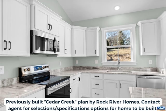 TBD Amelia Springs Road, Amelia, VA 23083 - kitchen featuring white cabinetry, lofted ceiling, stainless steel appliances, and a sink