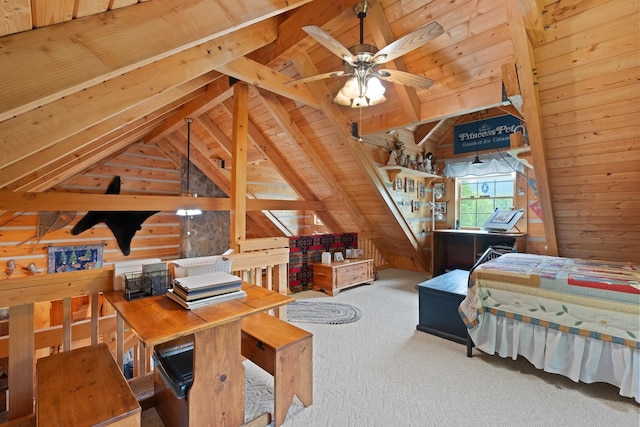 537 High Valley Dr N, Monterey, VA 24465 - bedroom featuring wood walls, wood ceiling, and carpet flooring