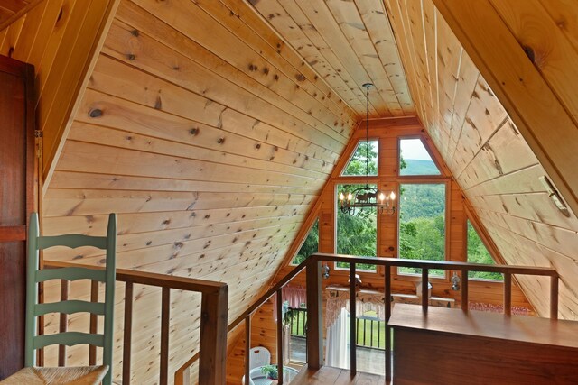 537 High Valley Dr N, Monterey, VA 24465 - bonus room with vaulted ceiling, wooden walls, a chandelier, and wood ceiling