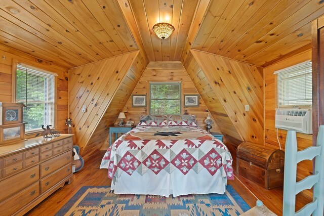 537 High Valley Dr N, Monterey, VA 24465 - bedroom with wood ceiling, hardwood / wood-style floors, wooden walls, multiple windows, and lofted ceiling