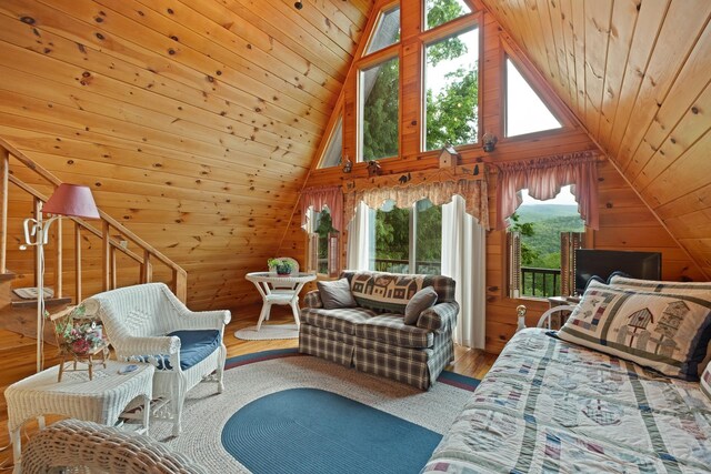 537 High Valley Dr N, Monterey, VA 24465 - bedroom featuring wood walls, vaulted ceiling, wood finished floors, and wood ceiling