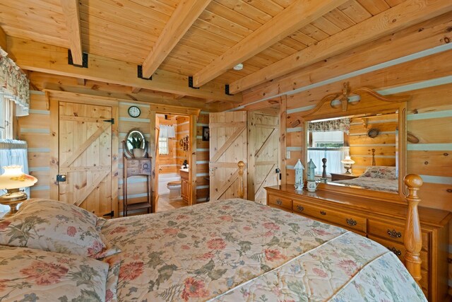 537 High Valley Dr N, Monterey, VA 24465 - bedroom with wood walls, beam ceiling, and wooden ceiling