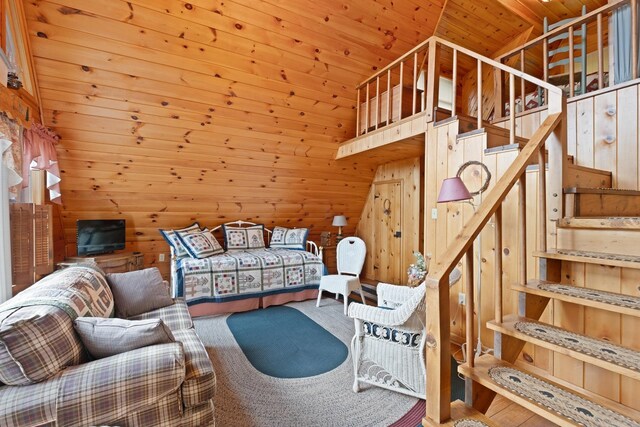 537 High Valley Dr N, Monterey, VA 24465 - bedroom featuring wooden walls, wood ceiling, and lofted ceiling