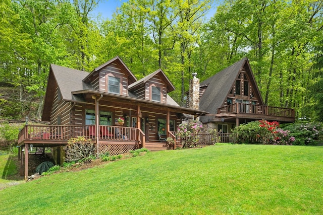 537 High Valley Dr N, Monterey, VA 24465 - back of property featuring a yard, a porch, and a chimney