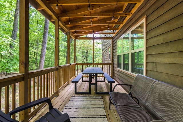 321 Quail Ct, Mcgaheysville, VA 22840 - sunroom featuring vaulted ceiling and outdoor dining space