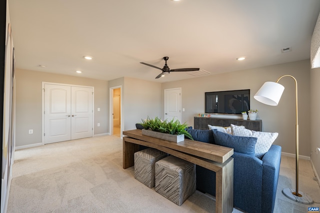 374 Bayberry Ln Unit F3C-20, Zion Crossroads, VA 22942 - living area featuring light carpet, a ceiling fan, baseboards, and recessed lighting