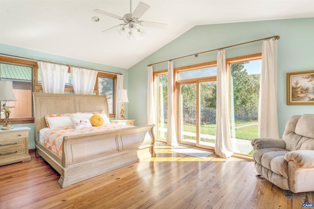 7930 Old Green Mountain Rd, Esmont, VA 22937 - bedroom with lofted ceiling, multiple windows, access to outside, and wood finished floors