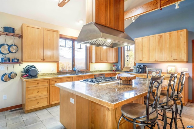 7930 Old Green Mountain Rd, Esmont, VA 22937 - kitchen with a center island, a healthy amount of sunlight, and light brown cabinetry
