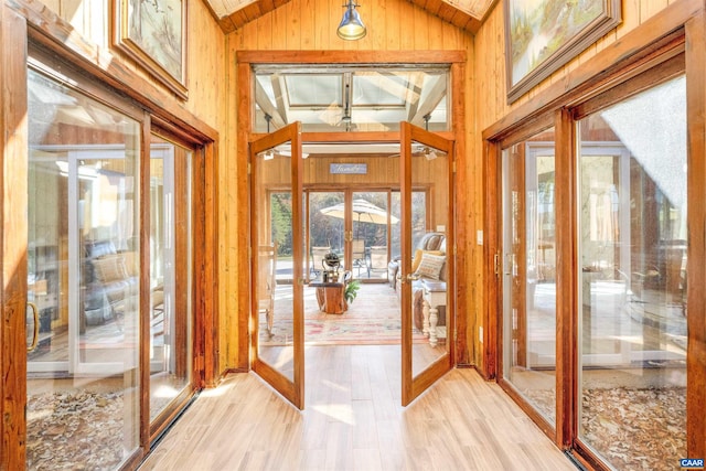7930 Old Green Mountain Rd, Esmont, VA 22937 - entryway with french doors, light wood-style flooring, and high vaulted ceiling