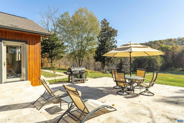 7930 Old Green Mountain Rd, Esmont, VA 22937 - view of patio featuring grilling area, entry steps, outdoor dining area, and fence