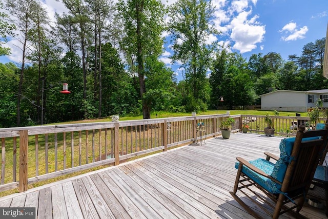 166 John Tucker Rd, Madison, VA 22727 - wooden terrace featuring view of wooded area and a yard