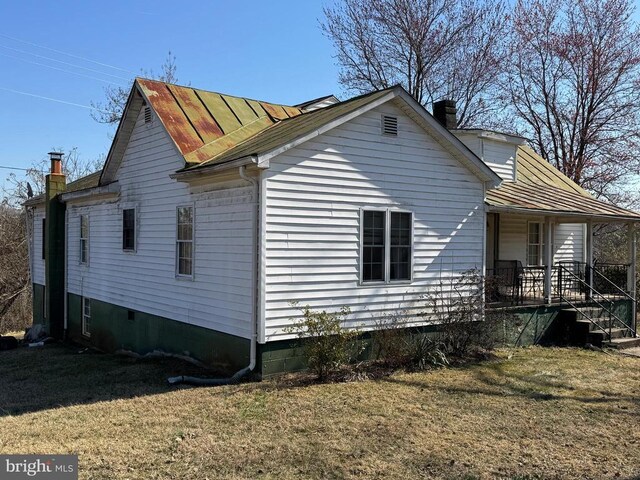13093 Stonehouse Mountain Rd, Culpeper, VA 22701 - view of property exterior featuring a porch, a yard, and a chimney