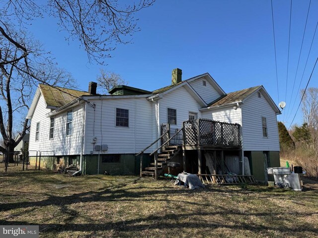 13093 Stonehouse Mountain Rd, Culpeper, VA 22701 - rear view of house with a chimney, a deck, and stairs