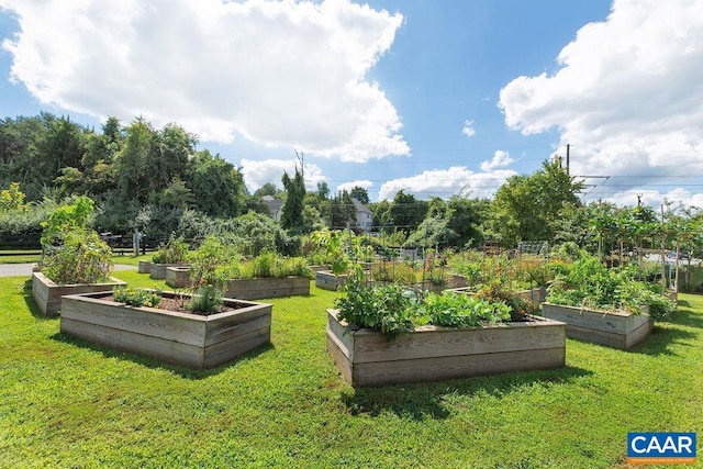 view of home's community featuring a garden and a yard