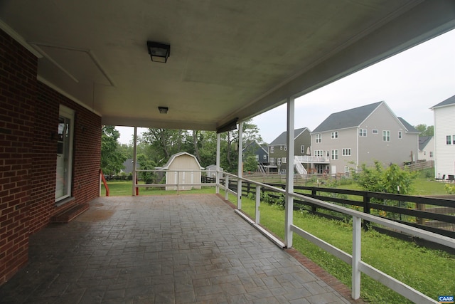 5649 Park Rd, Crozet, VA 22932 - view of patio featuring a residential view and an outbuilding