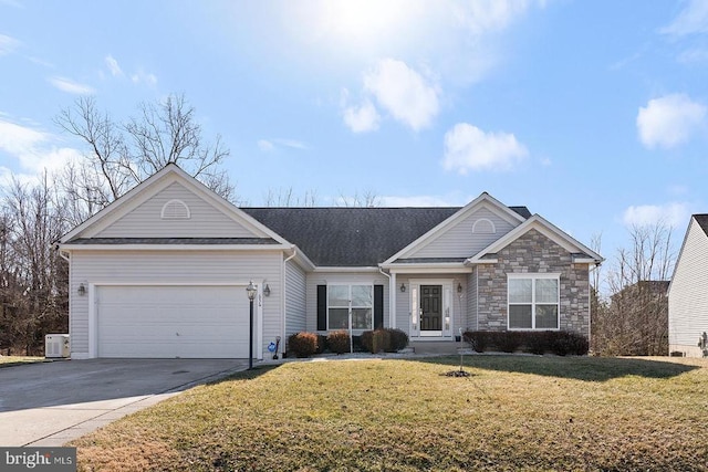 636 Windermere, Culpeper, VA 22701 - view of front of home featuring concrete driveway, an attached garage, a front lawn, and stone siding