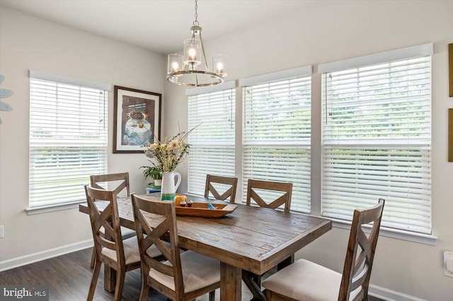 14219 Belle Ave, Culpeper, VA 22701 - dining area featuring a chandelier, baseboards, and dark wood finished floors
