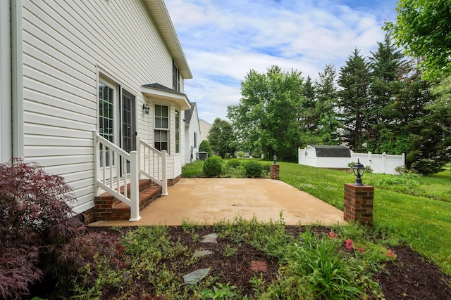 82 Pheasant Run, Waynesboro, VA 22980 - view of patio / terrace featuring entry steps, a storage unit, and an outbuilding
