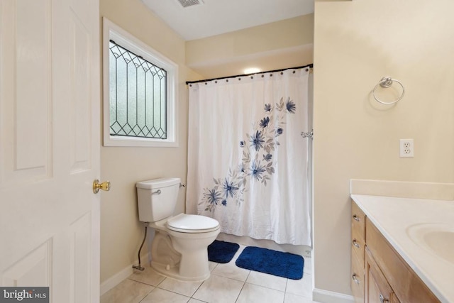 208 Mt Pleasant Dr, Locust Grove, VA 22508 - bathroom with baseboards, tile patterned floors, toilet, vanity, and a shower with shower curtain