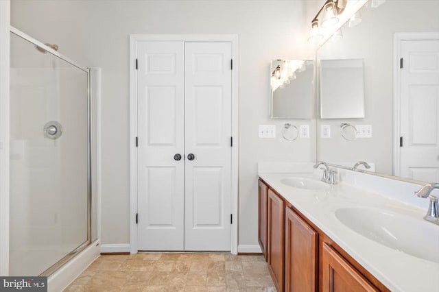 35367 Pheasant Ridge Rd, Locust Grove, VA 22508 - bathroom featuring a shower stall, double vanity, and a closet