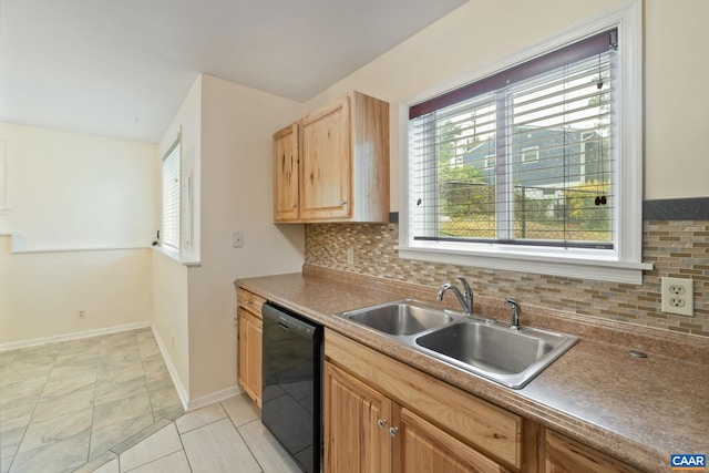 1216 Grove St, Charlottesville, VA 22903 - kitchen featuring black dishwasher, a sink, tasteful backsplash, and baseboards