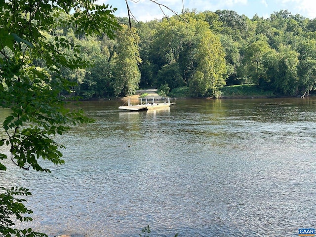 10064 Hatton Ferry Ln, Scottsville, VA 24590 - water view with a heavily wooded area and a dock