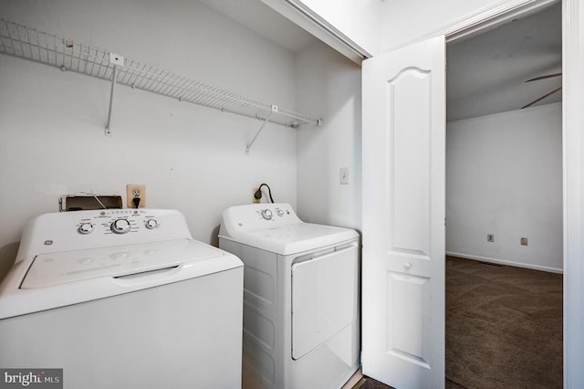 11175 Elwyn Ct, Fredericksburg, VA 22407 - washroom with washing machine and clothes dryer, carpet flooring, and baseboards