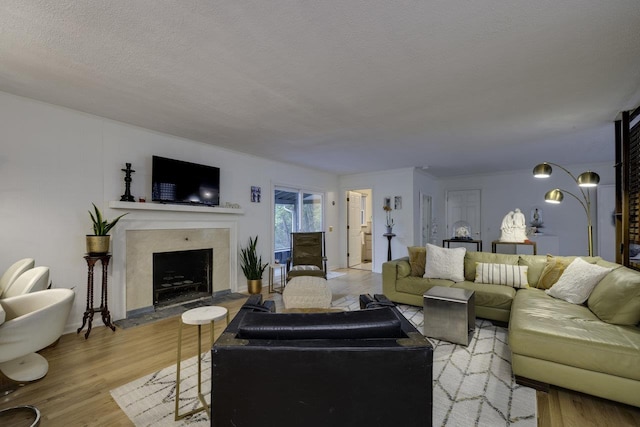 1217 Windsor Rd, Harrisonburg, VA 22801 - living area featuring a premium fireplace, light wood-style flooring, and a textured ceiling