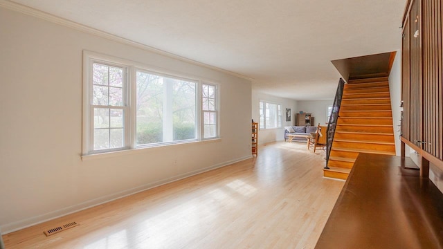 1217 Windsor Rd, Harrisonburg, VA 22801 - living area featuring light wood finished floors, crown molding, baseboards, and visible vents