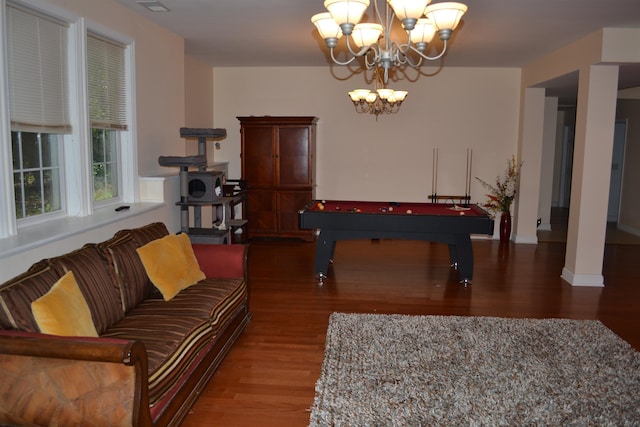 2894 Cullison Ct, Rockingham, VA 22801 - game room with wood finished floors, a chandelier, and billiards table