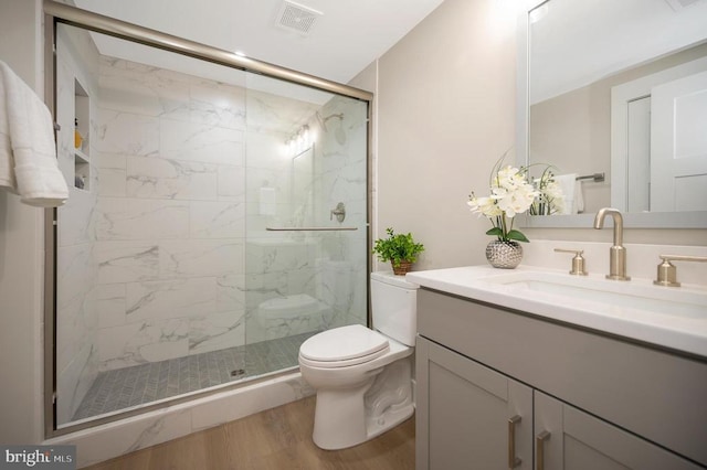 60 Laurelwood Dr, Mineral, VA 23117 - full bathroom with vanity, a marble finish shower, and wood finished floors