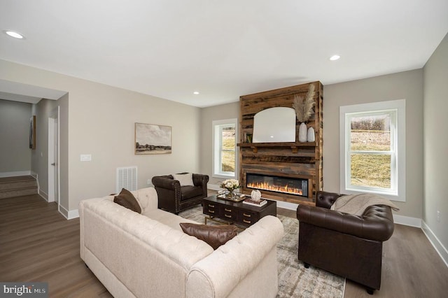 60 Laurelwood Dr, Mineral, VA 23117 - living area featuring wood finished floors, a large fireplace, and recessed lighting