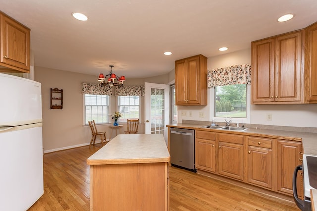 5 Hidden Valley Ct, Fishersville, VA 22939 - kitchen featuring freestanding refrigerator, dishwasher, a sink, range, and a center island