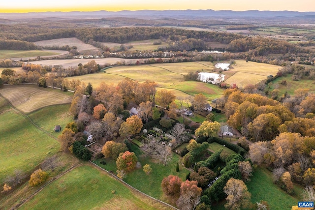 19184 Mt Sharon Rd, Orange, VA 22960 - aerial view at dusk featuring a rural view and a mountain view