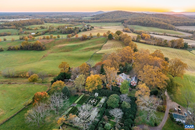 19184 Mt Sharon Rd, Orange, VA 22960 - aerial view at dusk featuring a rural view and a mountain view