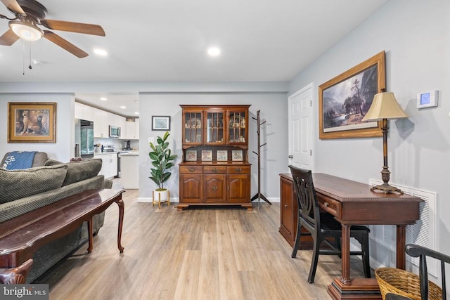 8558 Opal Rd, Warrenton, VA 20186 - office space featuring light wood-type flooring, ceiling fan, and recessed lighting