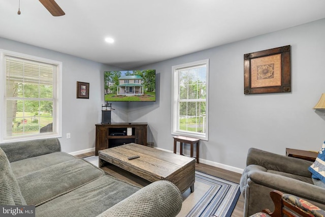 8558 Opal Rd, Warrenton, VA 20186 - living area featuring wood finished floors, recessed lighting, and ceiling fan