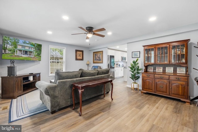 8558 Opal Rd, Warrenton, VA 20186 - living room with a ceiling fan, light wood-type flooring, and recessed lighting