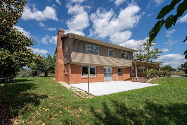 10999 Orkney Grade, Mount Jackson, VA 22842 - rear view of house featuring a chimney, a patio, a lawn, and brick siding