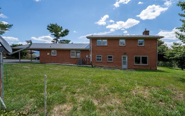 10999 Orkney Grade, Mount Jackson, VA 22842 - rear view of house with a chimney, a standing seam roof, cooling unit, and a lawn