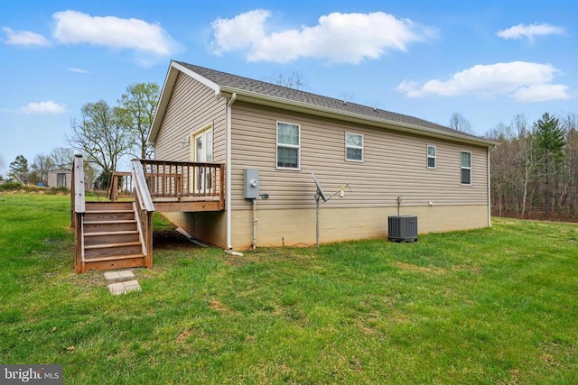 845 Seville Rd, Rochelle, VA 22738 - view of side of property with a deck, a yard, central air condition unit, and stairs