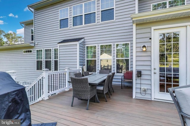 13001 Wipple Ct, Fredericksburg, VA 22407 - wooden terrace featuring outdoor dining area