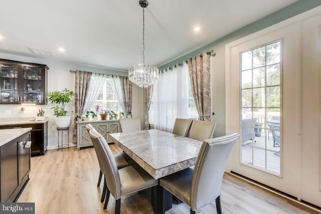 13001 Wipple Ct, Fredericksburg, VA 22407 - dining space featuring a chandelier, light wood-style floors, and recessed lighting
