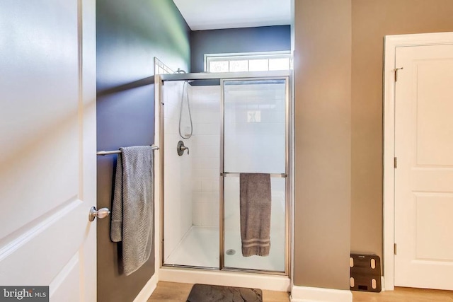 13001 Wipple Ct, Fredericksburg, VA 22407 - bathroom featuring a shower stall and wood finished floors