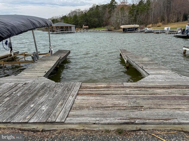 view of dock featuring a water view and a view of trees